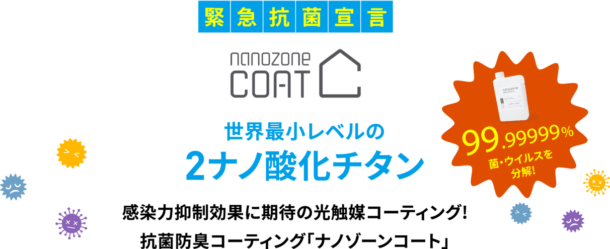 世界最小レベルの2ナノ酸化チタン 感染力抑制効果に期待の光触媒コーティング!抗菌防臭コーディング｢ナノゾーンコート｣